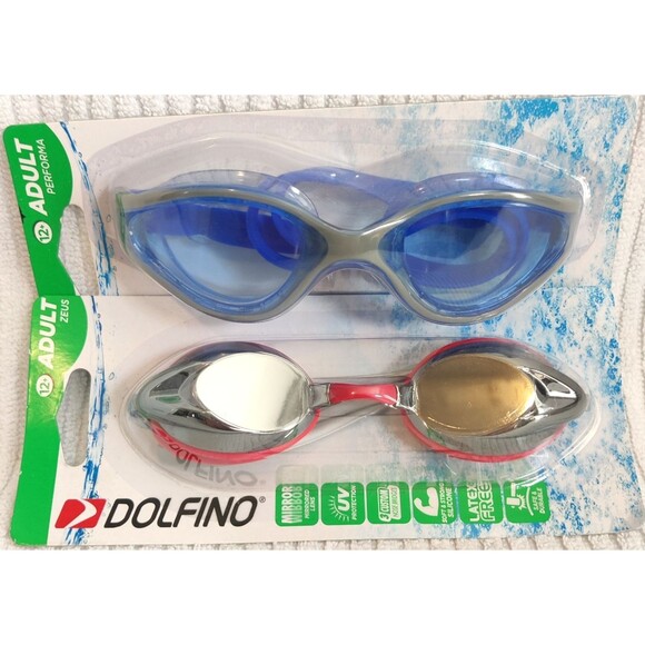 2 Pack Unisex-Adult Swim Goggles Mirrored and Perma Blue Anti-Fog UV Protection - Picture 2 of 13